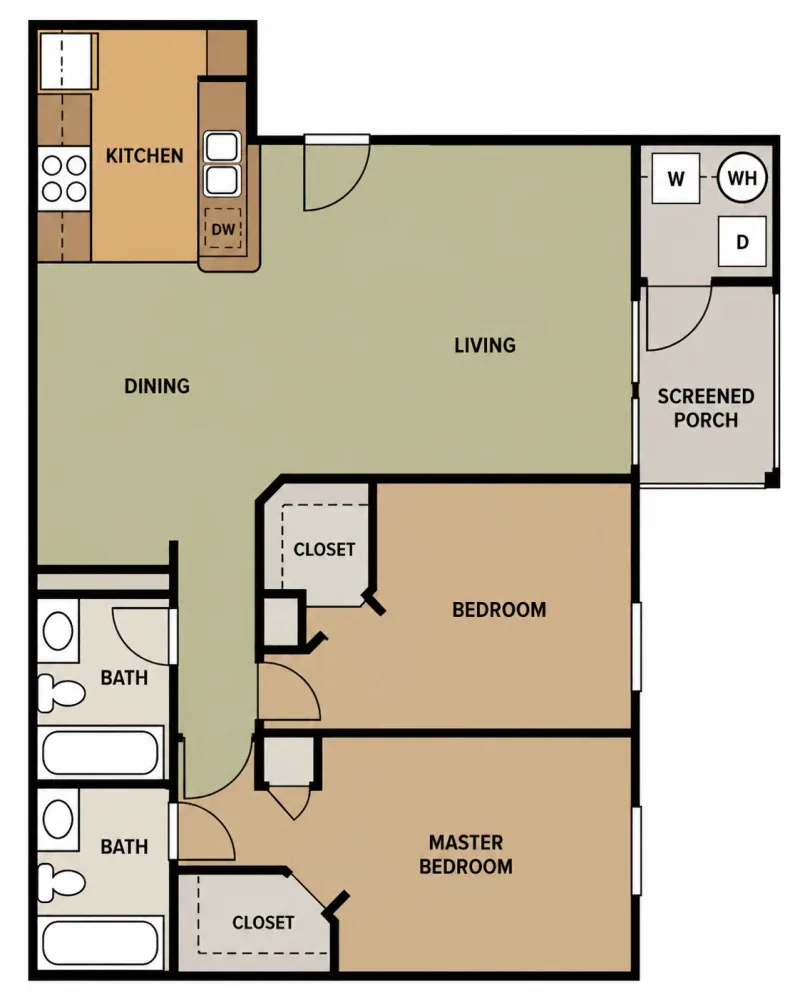 Mandarin two-bedroom, two-bath floor plan