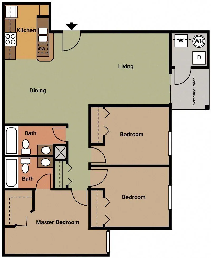 Seville three-bedroom, two-bath floor plan