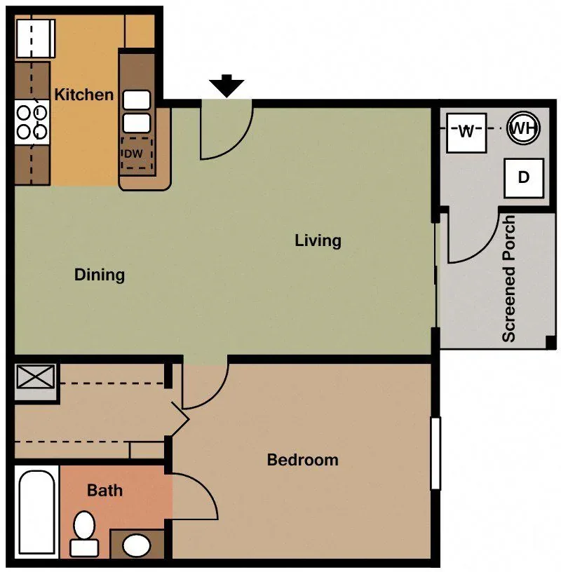 Valencia one-bedroom, one-bath floor plan